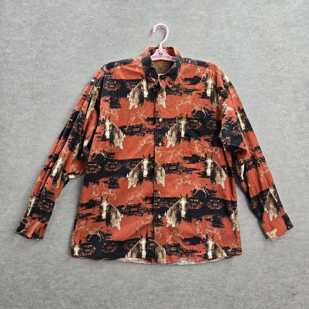 Clearwater Outfitters Men Button‎ Up Shirt M Orange Graphic Print Horse Western